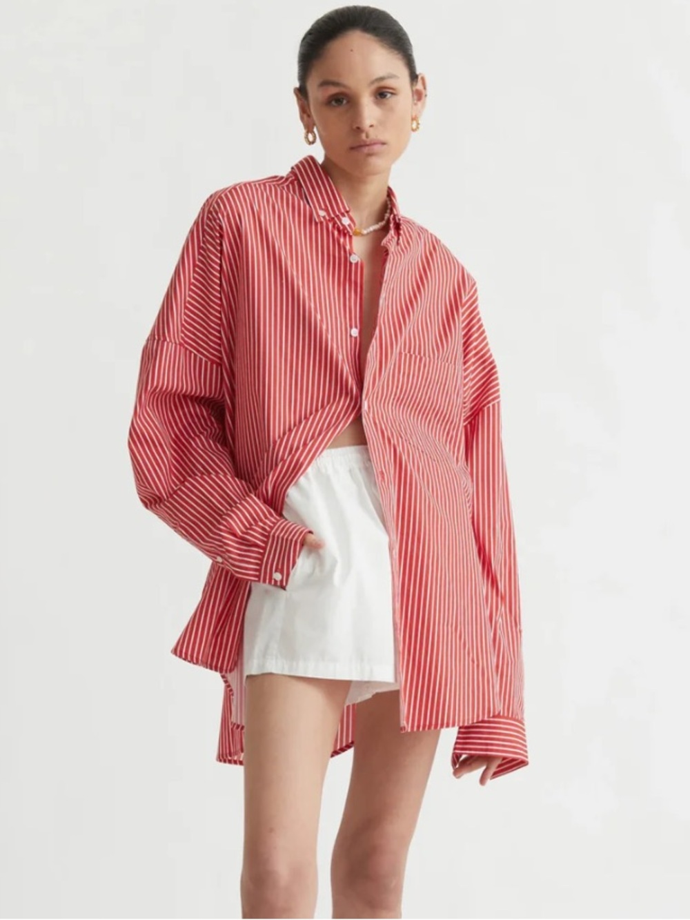Blanca Red Striped Oversized Button-Up Shirt